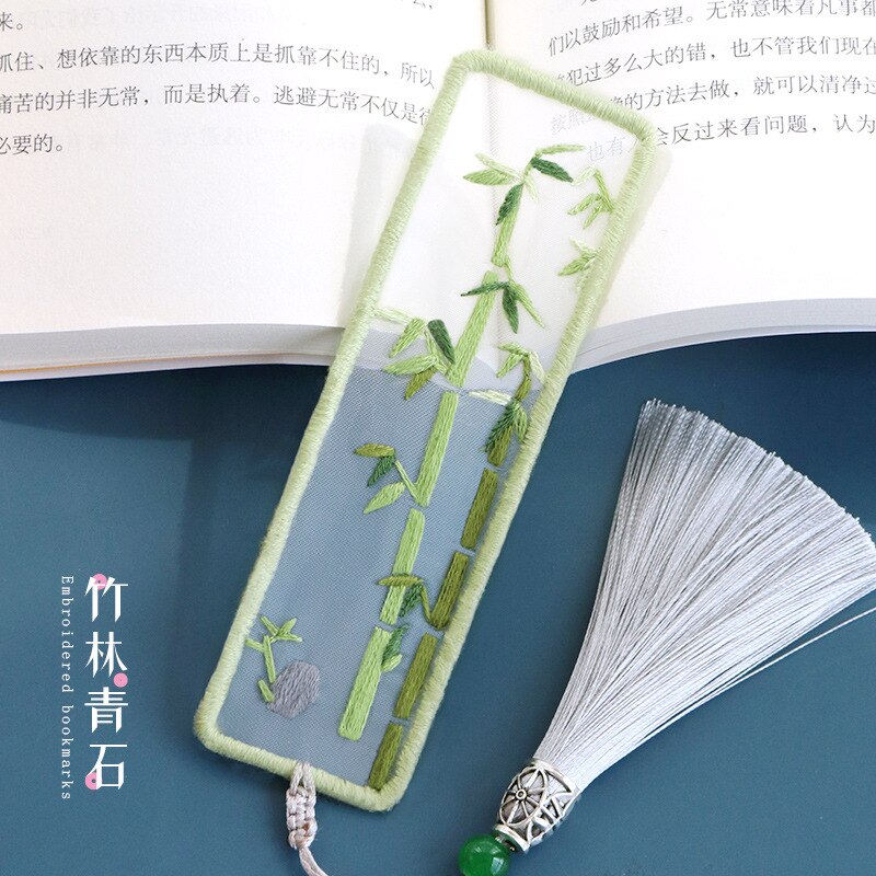 Chinese Flower DIY Bookmark Embroidery Kit with Hoop Needlework Cross Stitch Handmade Craft Sewing Art Set Unfinished Kit