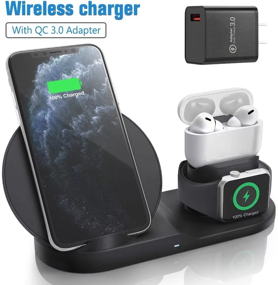 3 in 1 Wireless Charger Fast Charging For iPhone11 Pro XR XS Max 8 for Apple Watch 2 3 4 5 6For AirPods Pro 3 2 Wireless: Qi 10W box package