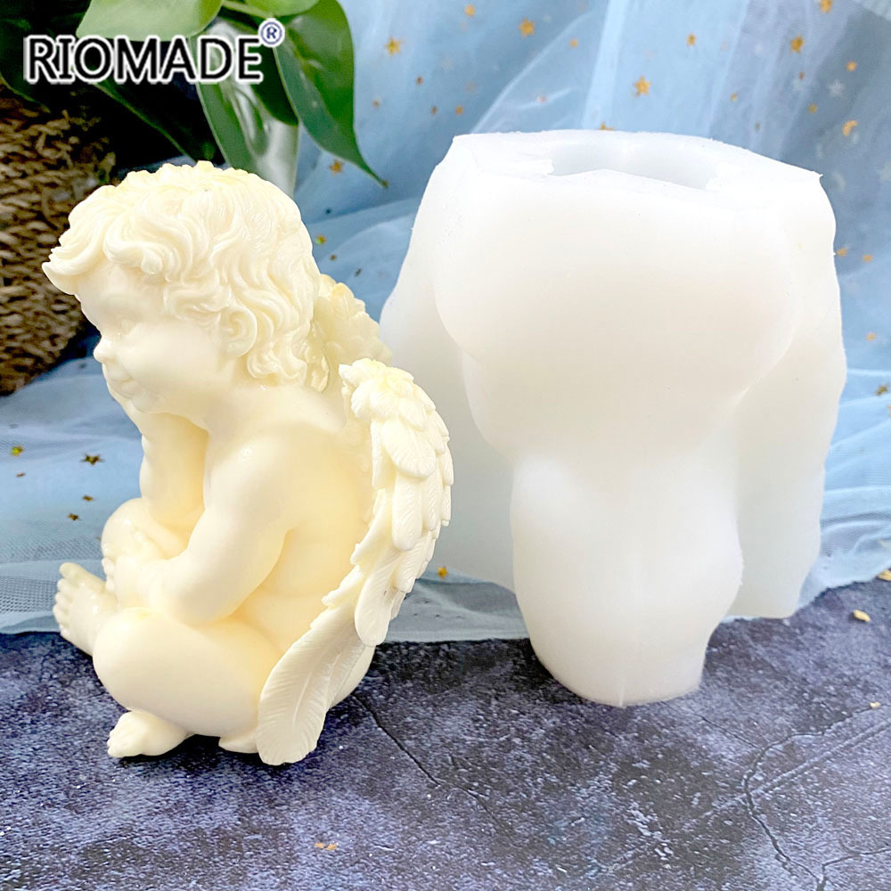 Stampo per candele in silicone angelo 3D di grandi dimensioni Artigianato fatto a mano fai-da-te Resina epossidica Gesso Aromaterapia Creazione di stampi Strumenti per torte fondente