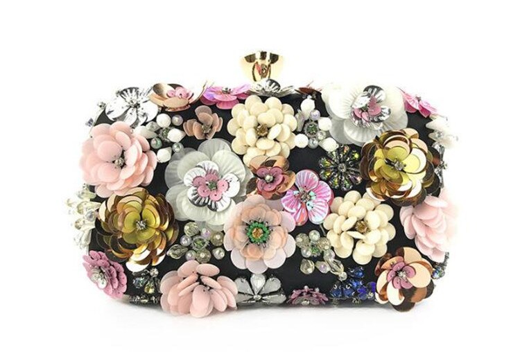 Bloem Pailletten Wedding Evening Clutch Purse Formele Bridal Clutch Bag Cocktail Party Handtassen Vintage Kralen Party Pouch Tassen: Black