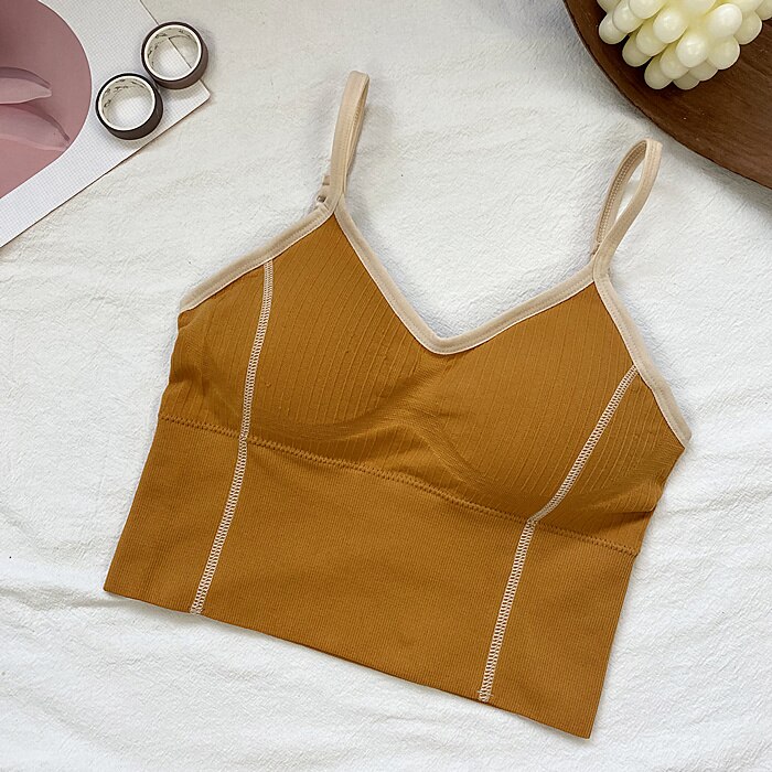 Camisole voor dames, camisole voor dames, v-hals, colorblock spaghettibandjes, vest voor dames, tanktops, crop top, franse chique dameskleding