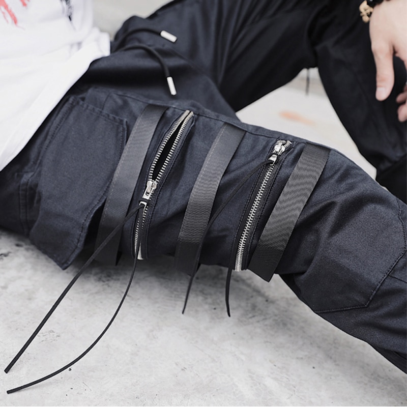 Mænd sorte bånd bukser joggers hiphop streetwear hip hop harem bukser mænd jogger tøj  hh319
