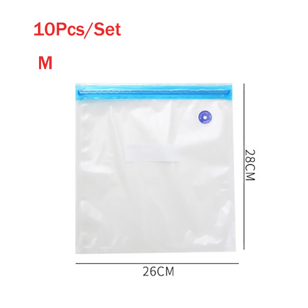 5PCS/10PCS Kitchen Food Saver Vacuum Bag Reusable Food Air Vacuum Compressed Bag Ziplock Freezer Bags Kitchen Organizers: M 26x28cm 10PCS
