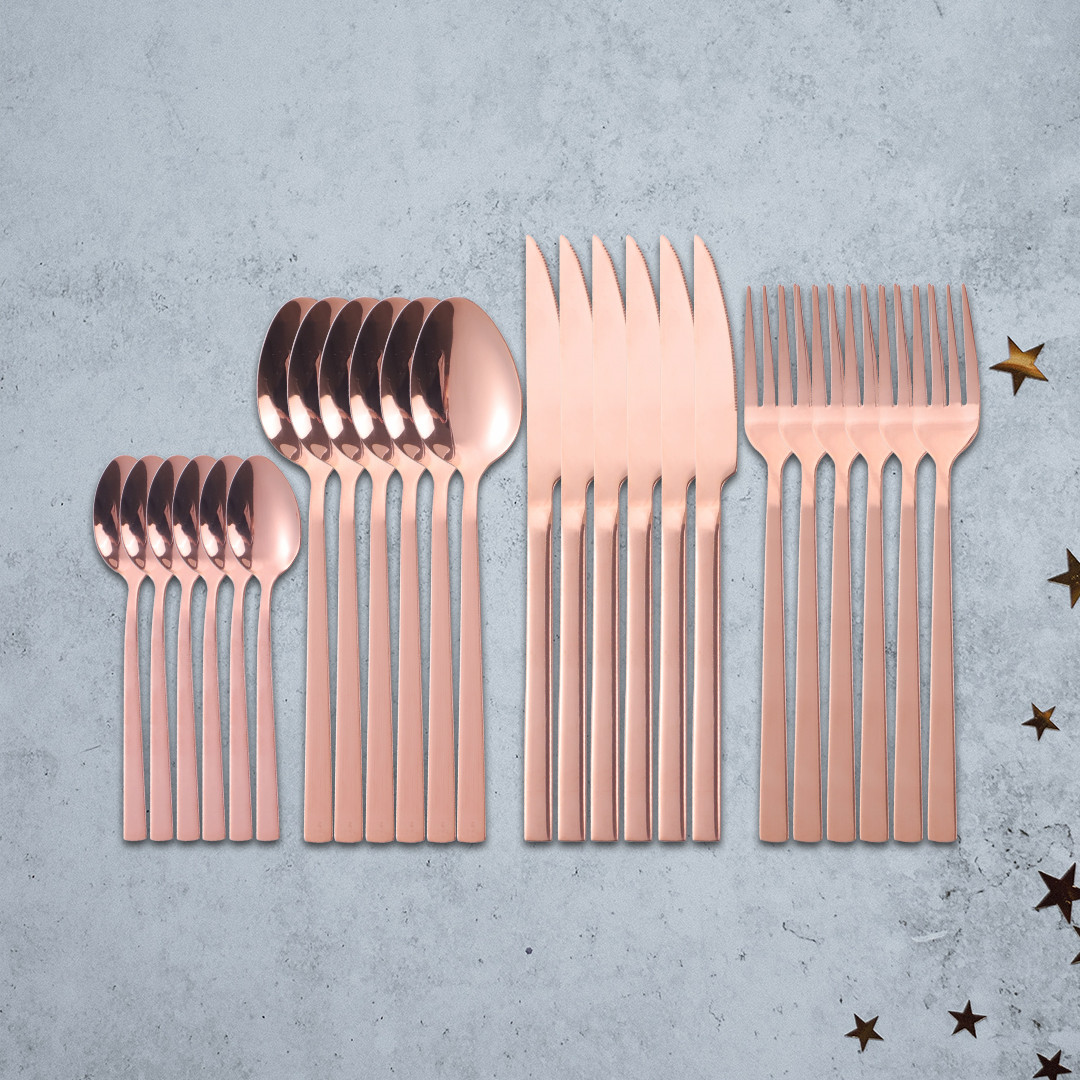 24Pcs Mirror Cutlery Tableware Set Silver Cutlery Stainless Steel Kitchen Set Dinnerware Knife Spoon Fork Dinner Set Complete: rose gold 24 pcs