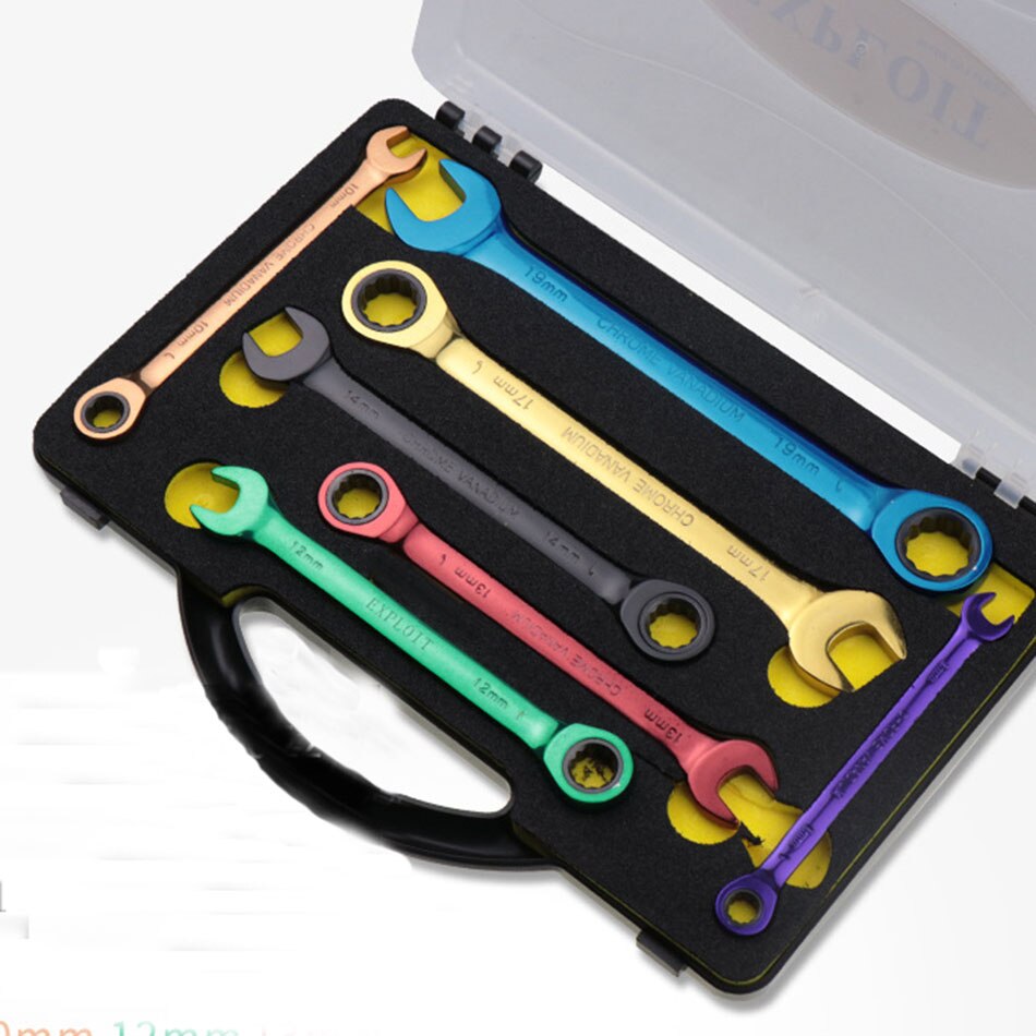 7pcs Color ratchet wrench Multi-function dual-purpose open movable wrench Hand Tools Set 8-19mm