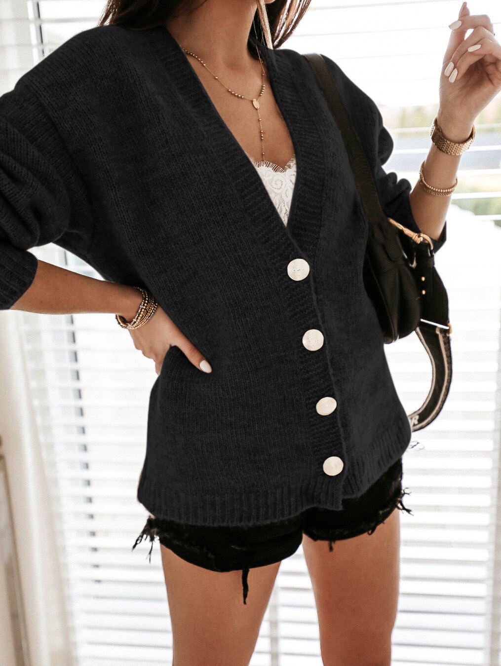 Efterår kvinder strik cardigans sweatere solid v-hals løs strik enkeltradet jakke frakke toppe cardigan overtøj