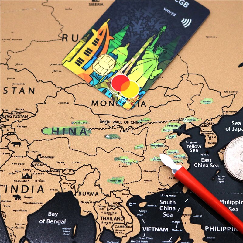 Deluxe Erase Black World Map Scratch Off World Travel Map Poster Copper Foil With Cylinder Packing School Stationery