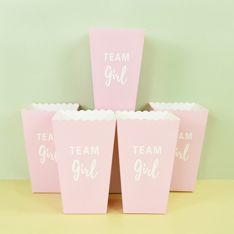 6pcs Gender Reveal Boy or Girl Popcorn Box Team Boy Girl Candy Treat Box Baby Shower Birthday Party Decor Packaging Supplies: Pink