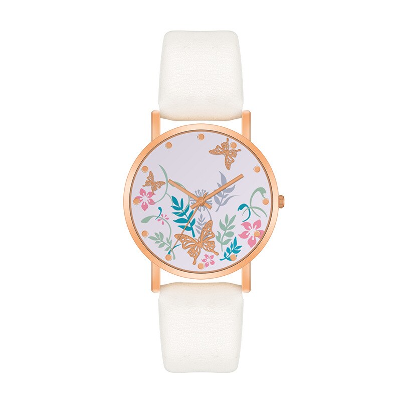 Reloj de mujer chapado en oro, reloj de Simple, reloj fino de cuarzo, ,: White