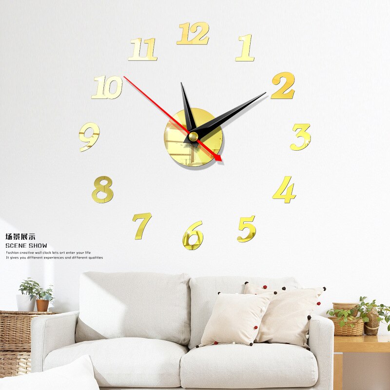 Modern big wall clock 3D mirror sticker unique big digital watch DIY decorative diorama clock: 004 / 47inch