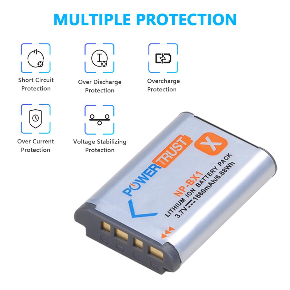 Powertrust NP-BX1 1860 Mah NP-BX1 Batterij En Led 3Slots Lader Voor Sony NP-BX1 HDR-AS200V HDR-AS30 HDR-AS300 HDR-AS50 HDR-CX240