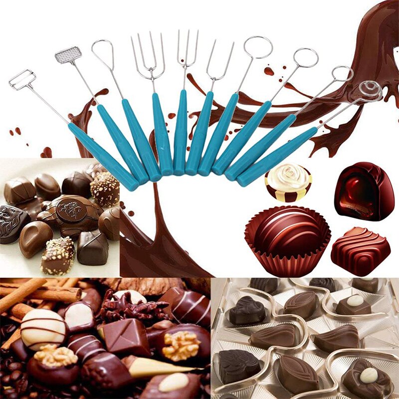 Fourchette à tremper les bonbons au chocolat en acier inoxydable pour fondue, ensemble d'outils de décoration et de pâtisserie à faire soi-même ((10 pièces)
