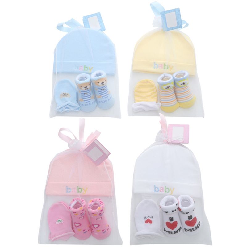 3 Stks/set Leuke Baby Jongens Meisjes Sokken Cap Set Cartoon Katoenen Muts En Handschoenen