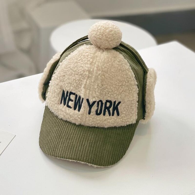 Doitbest snapback hat barn drenge piger baseball kasketter hip hop kasket york bogstaver vinter varme børn solhatte børn øreklap kasket: Grøn