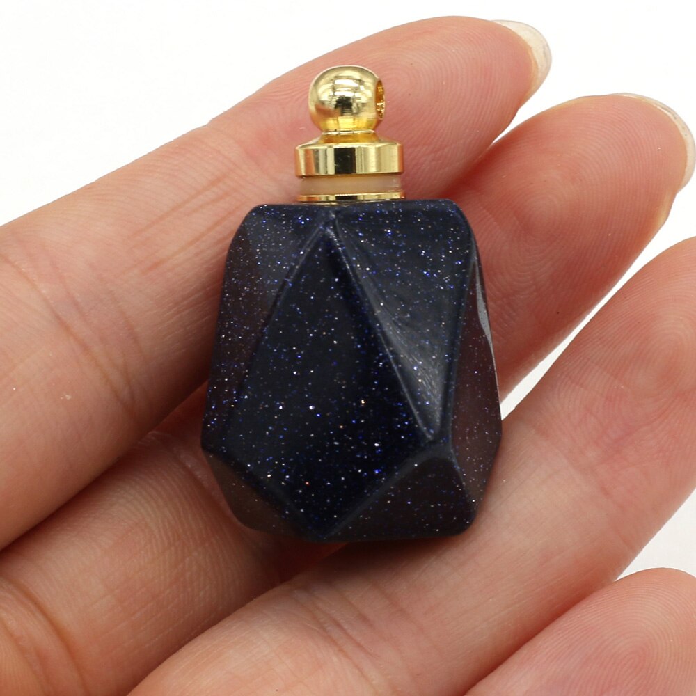 Natural Stone Perfume Bottle Pendant Polygon Semi-precious Exquisite Charms For Jewelry Making DIY Necklace Accessory: Blue Sand Stone