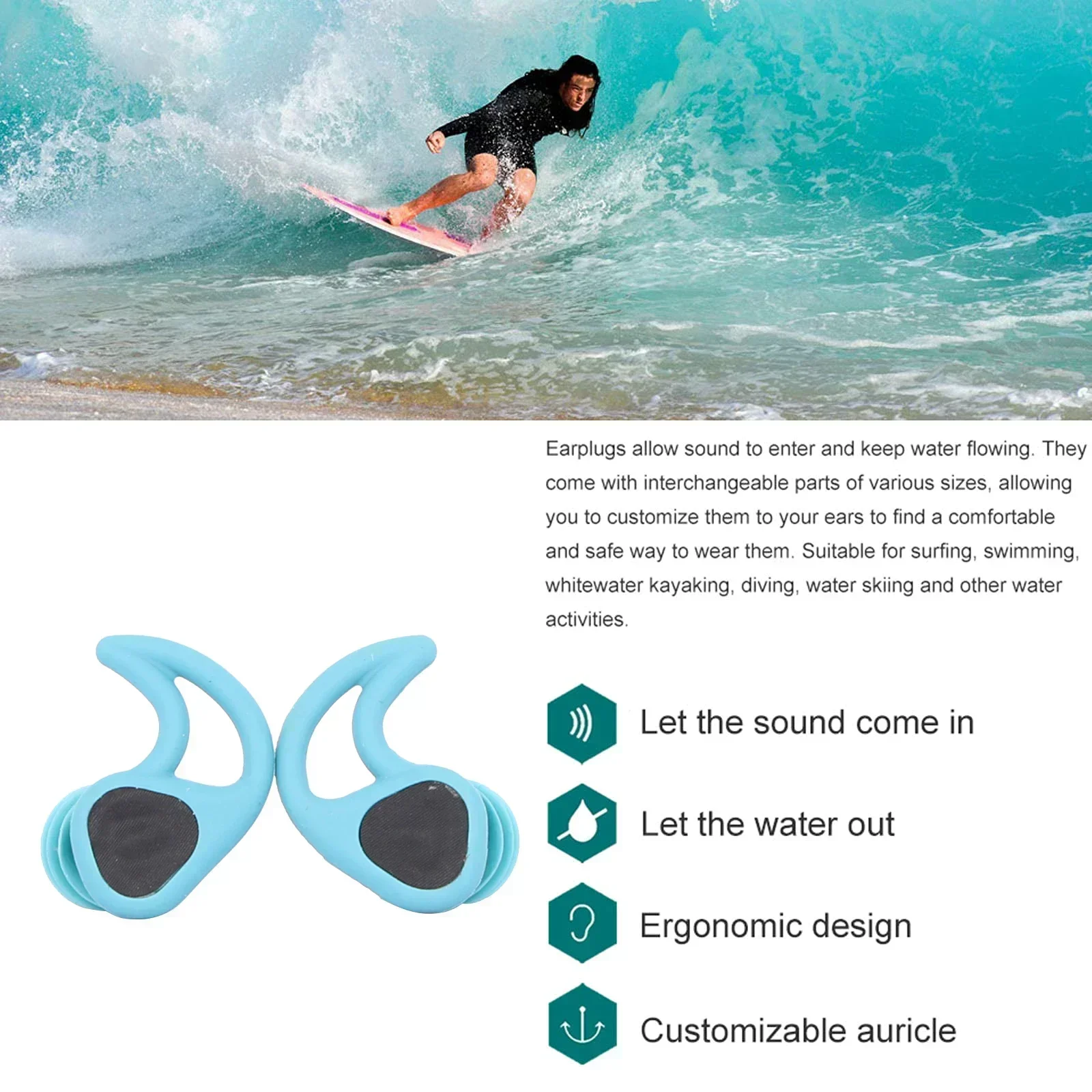 Aqua U Surfer/Swimmer Oordopjes Blokkeert water Laten we geluid in Universal-fit Lanyard Zwemmen Surfen Duiken Wateractiviteiten