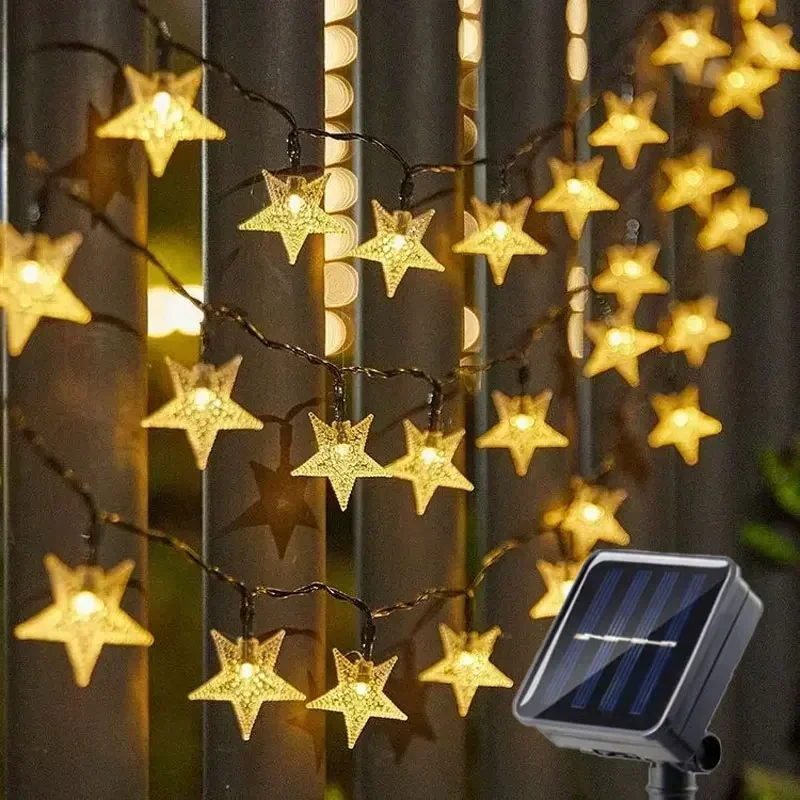 LED Solar Powered Fairy Lights Outdoor Waterproof Solar Star String Lights for Christmas Patio Garden Yard Porch Wedding Decor: Yellow / 0-5W / O