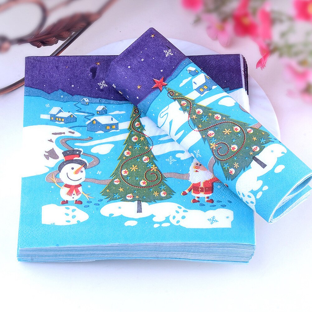 40pcs Kerst Snowscape Gedrukt Servetten Leuke Cartoon Tissue Diner Papieren Handdoek Feestartikelen