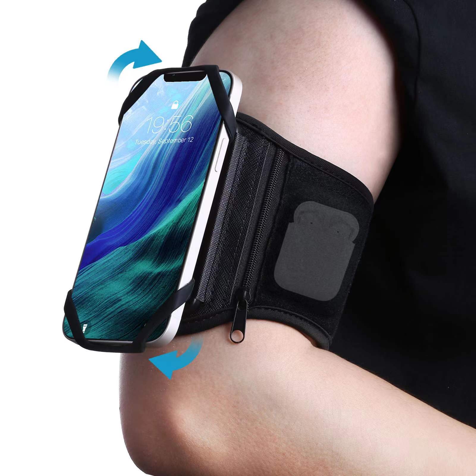 luxury sports arm strap for iPhone 13 12 11 7 8mobile phone bracket arm bag removable breathable headset storage for Samsung