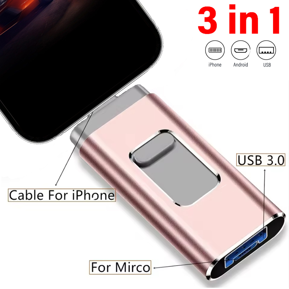 För iphone usb-minne 2tb 1tb usb 3.0 pendrive 3 i 1 mirco usb 3.0 512g 256gb 128/64/32gb minne usb-nyckel mfi-minne