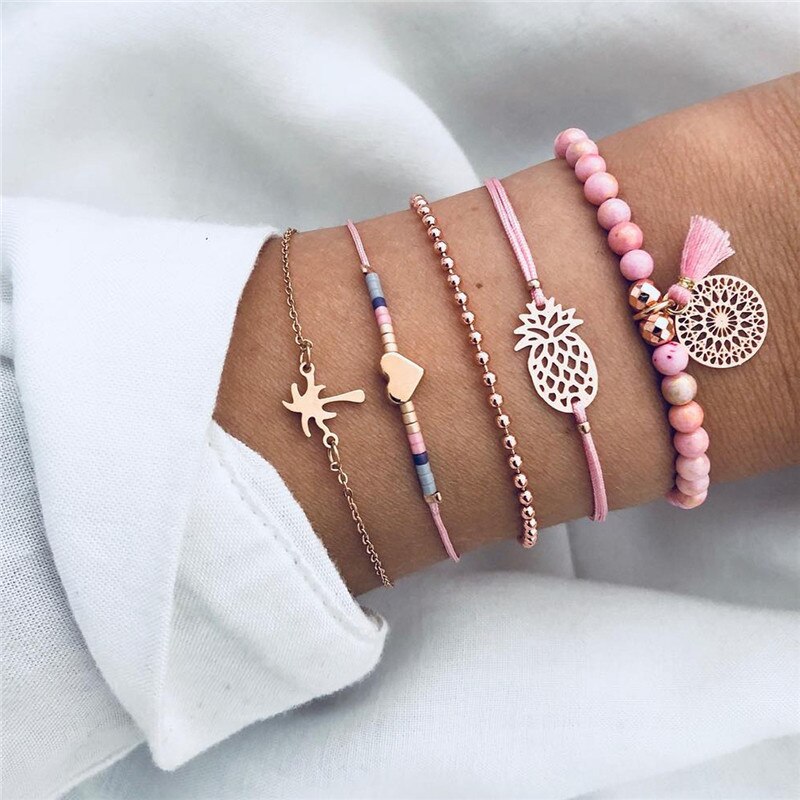 Modyle 4 stks/set Mode Brief Liefde Arrow Driehoek Knoop Cactus Chain Gold Bangle Set Lady Exquisite Verstelbare Sieraden Verjaardag: 82947