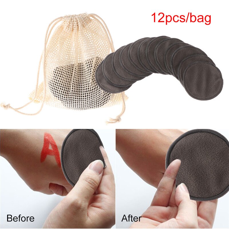 12PCS/SET Reusable Bamboo Fiber Washable Rounds Pads Makeup Removal Pads Cotton Facial Cleansing Face Wipes for Eye Mascara