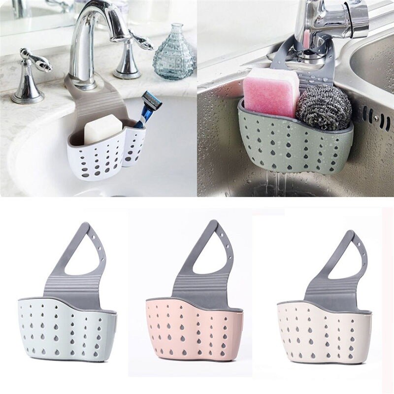 Sink Shelf Soap Sponge Drain Rack Silicone Storage Basket Bag Faucet Holder Adjustable Bathroom Holder Sink Kitchen Accessorie#