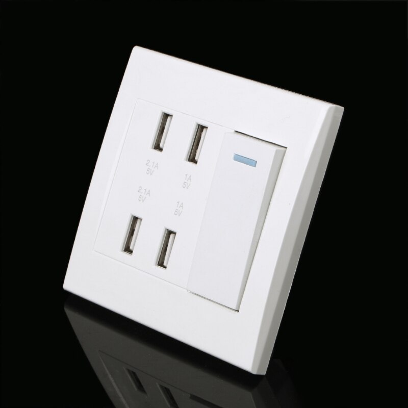 1Pc 220V 10A Wall Switch Socket 4 Port USB Charger Power Outlet Adapter Panel