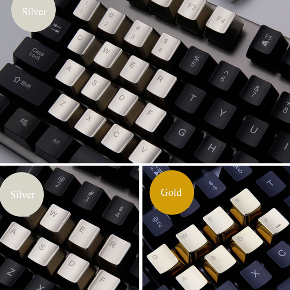 OEM Profil Silver Color Mechanical Keyboard 37 Key Metal Key Caps For Cherry MX Switch Keyboard Zinc Alloy Keycaps