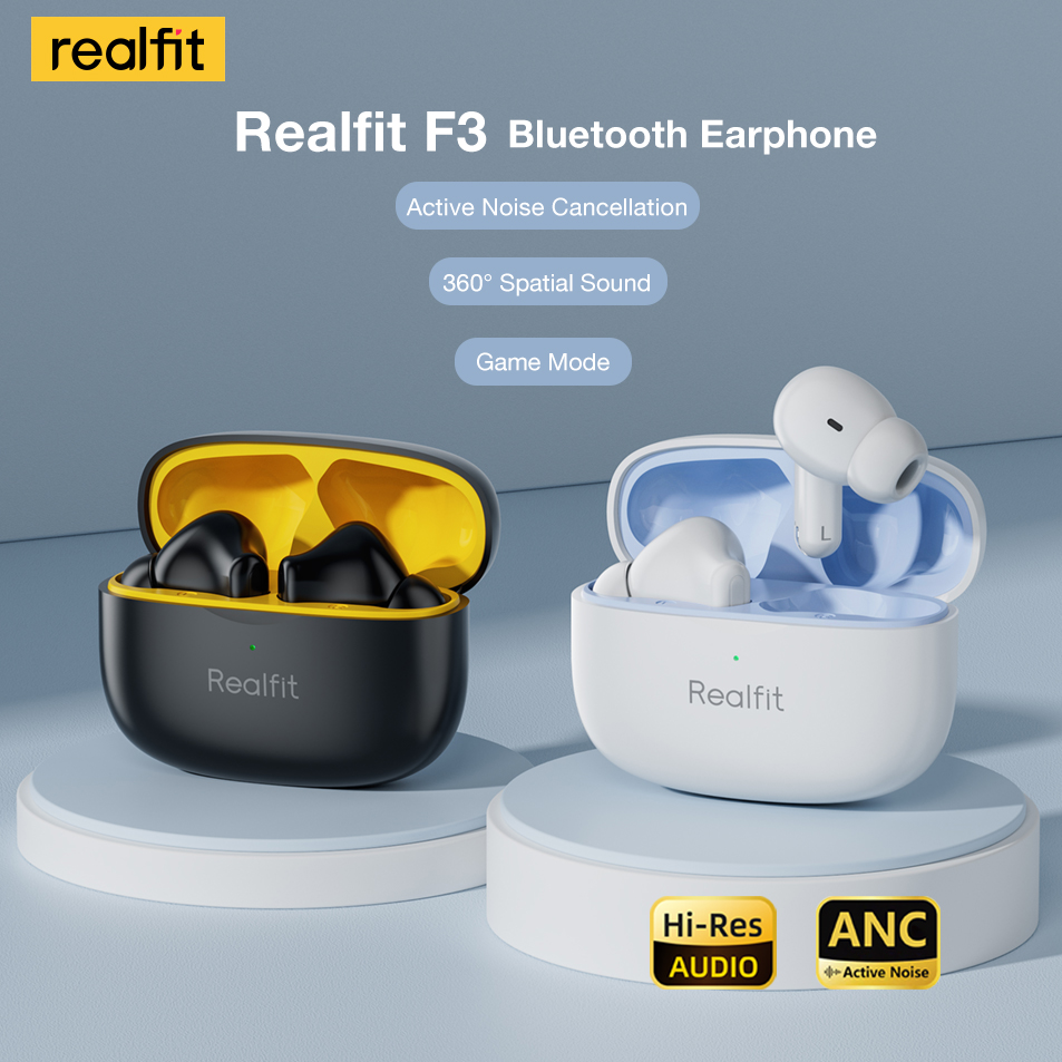 Realfit F3 ANC Cancellazione attiva del rumore Auricolari Bluetooth Chiamata ENC HIFI stereo superbo basso Auricolari senza fili sport gioco
