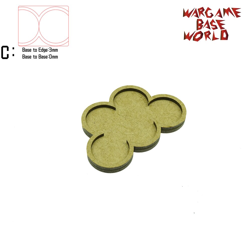Wargame Base World - Movement Tray - 5 round 25mm - derangements Shape MDF: edge3basestobases0mm