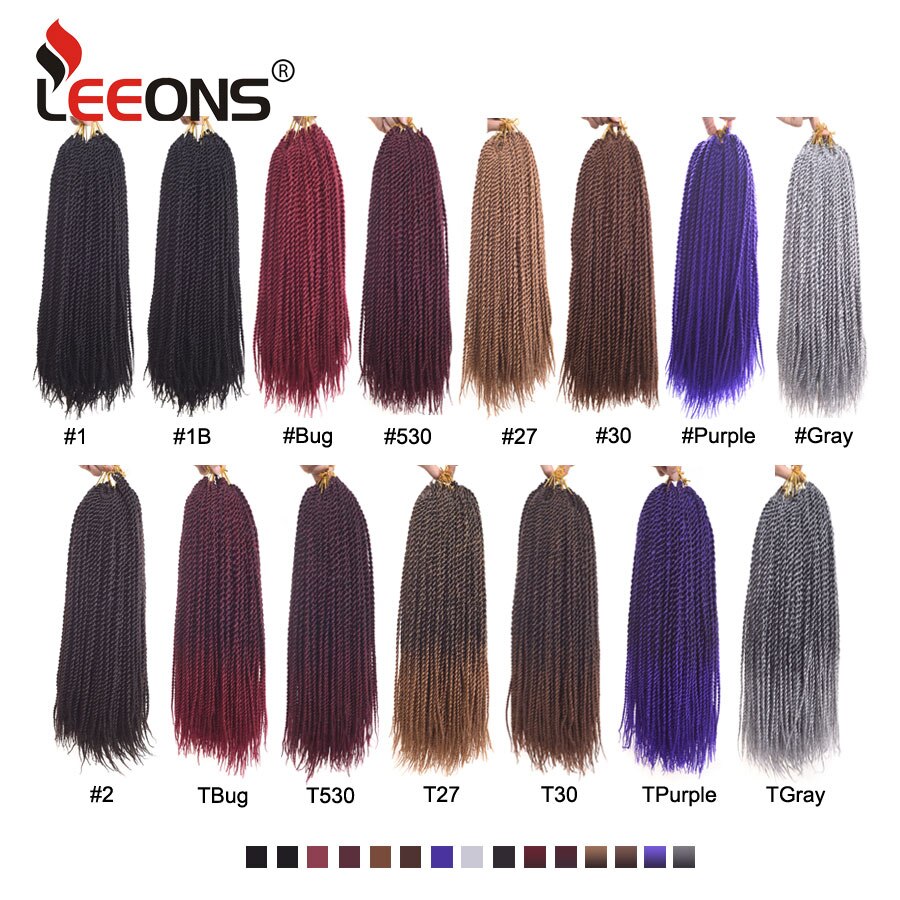 Leeons Small Senegalese Twist Braids 18 inch 30 Roots Synthetic Crochet Hair Extensions Ombre Braiding Hair 15 Colors Available