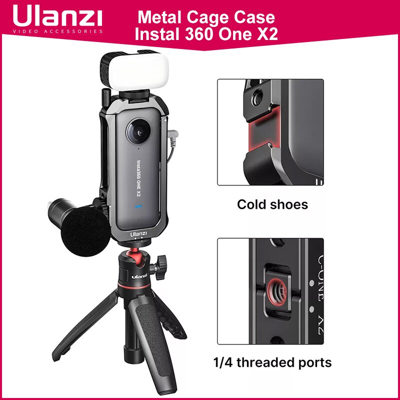 Ulanzi instal 360 one  x2 metallkäfiggehäuse schutzrahmen mit ausziehbarem blitzschuh für led-licht, mikrofon, vlog-gehäuse
