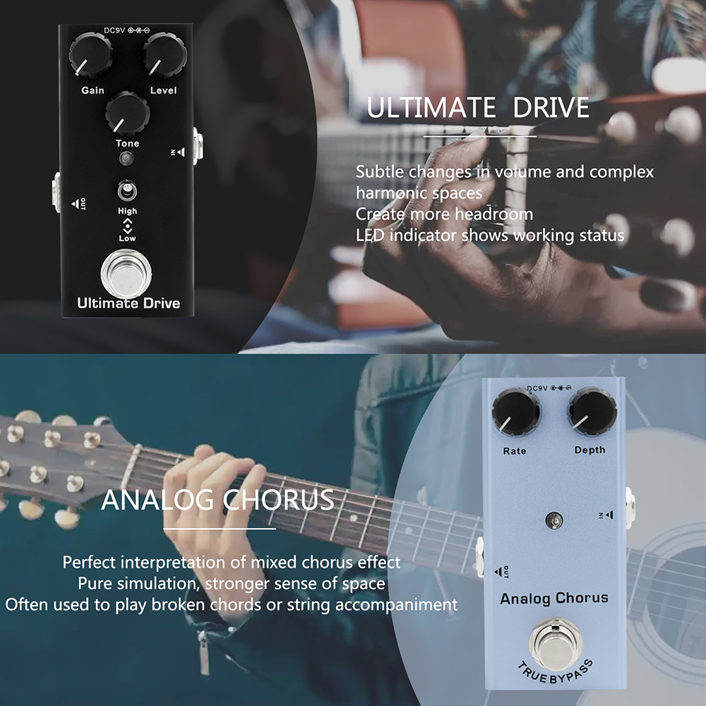 Pedal de guitarra eléctrica Vintage Overdrive/Distortion Crunch/Distortion/Sueño de EE. UU./Coro clásico/Fase Vintage/Delay Digital