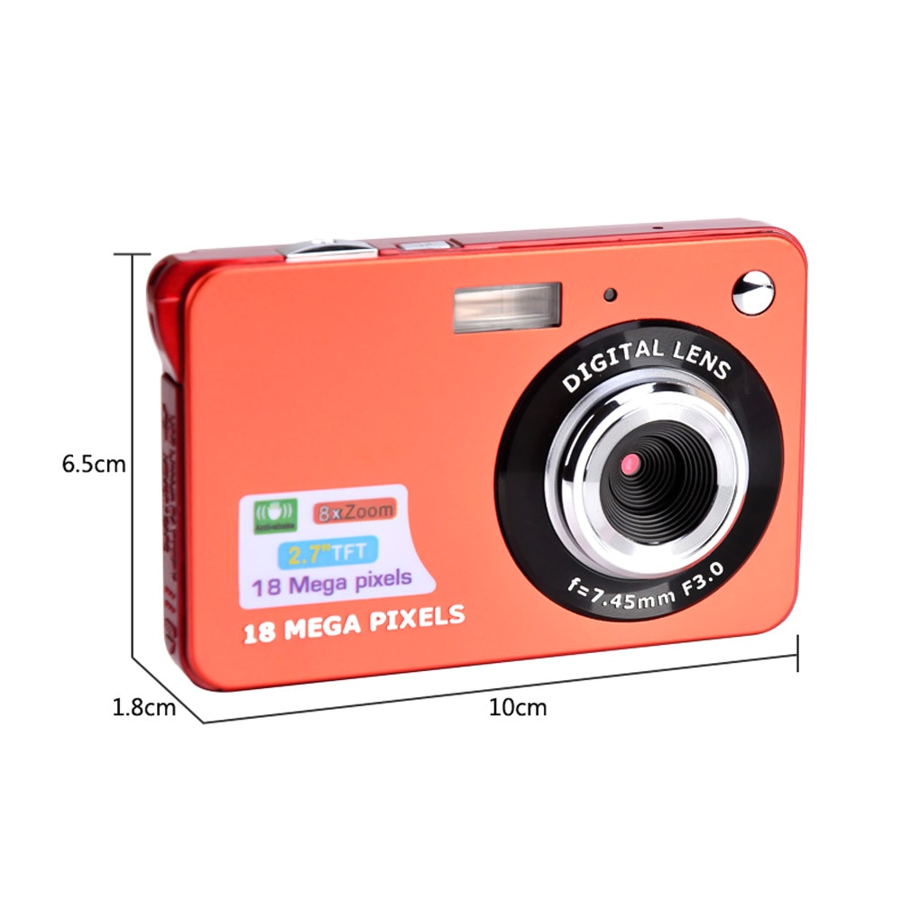 Digital Camera Mini Pocket Camera 18MP 2.7 Inch TFT LCD Screen 8x Zoom Smile Capture Anti-Shake with Battery
