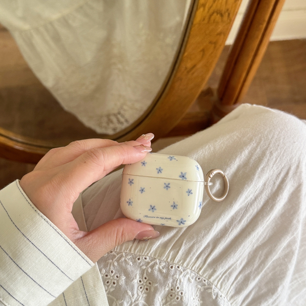 Funda para auriculares con patrón de flores azules y pantalla completa Ins Spring Day para AirPods 1 o 2 3 4 Pro 2