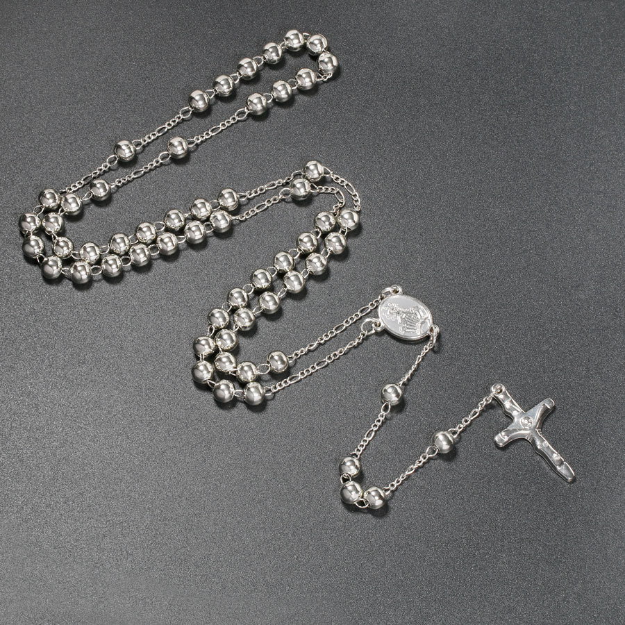 Katolske smykker 6mm rosenkrans herre kristen halskæde jesus jomfru maria kors religiøse ornamenter tøjtilbehør jesus: Sølv