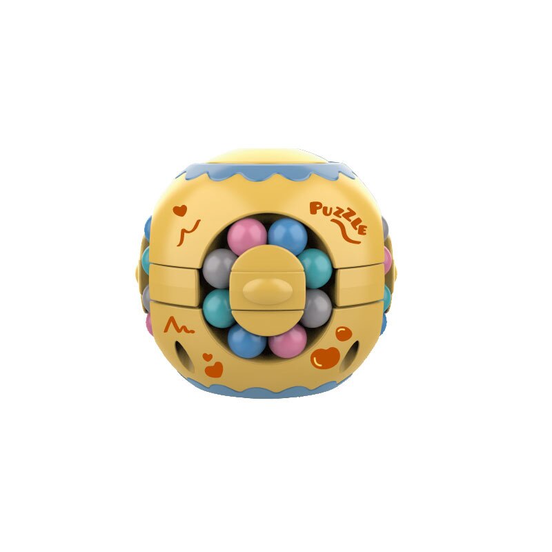 1Pc Anti-Stress Roterende Magic Bean Cube Vingertop Fidget Volwassenen Kids Stress Relief Speelgoed Grappige Educatief Doorbraak Game: Round yellow