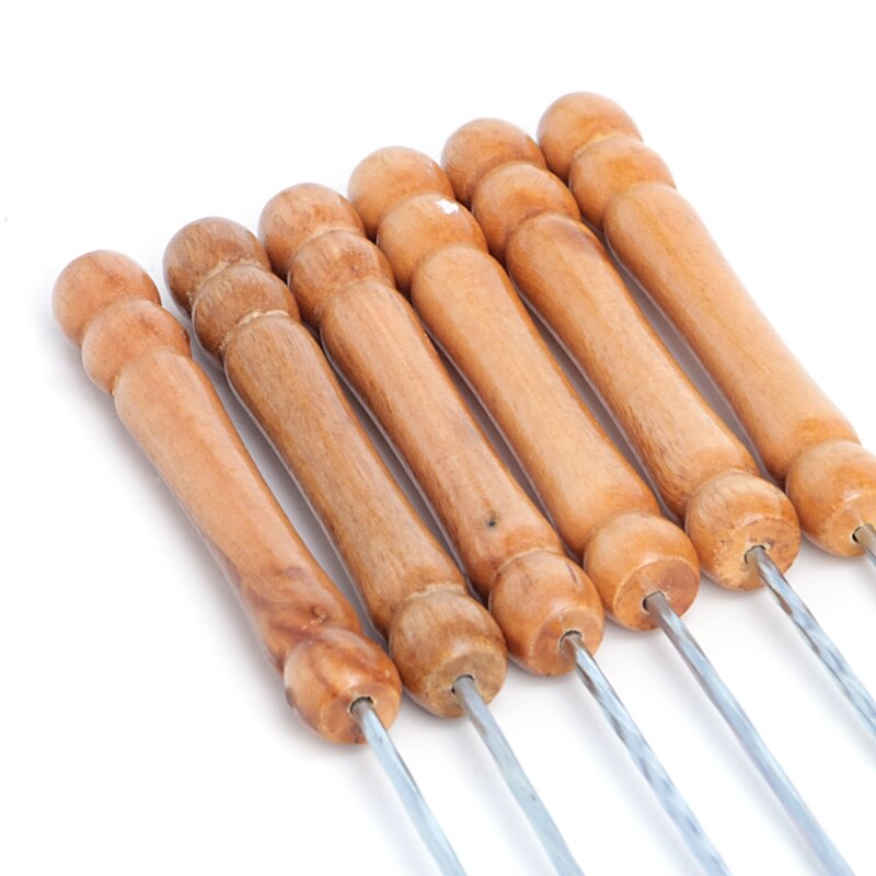 12pcs Stainless Steel BBQ Roast Barbecue Skewer Grill Kebab Needles Stick Wood Handle
