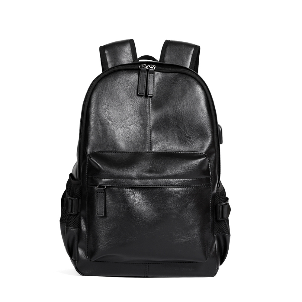 Nowy koreański styl męski plecak moda PU skórzana torba do gimnazjum plecak unisex torba podmiejska plecak biznesowy: Black