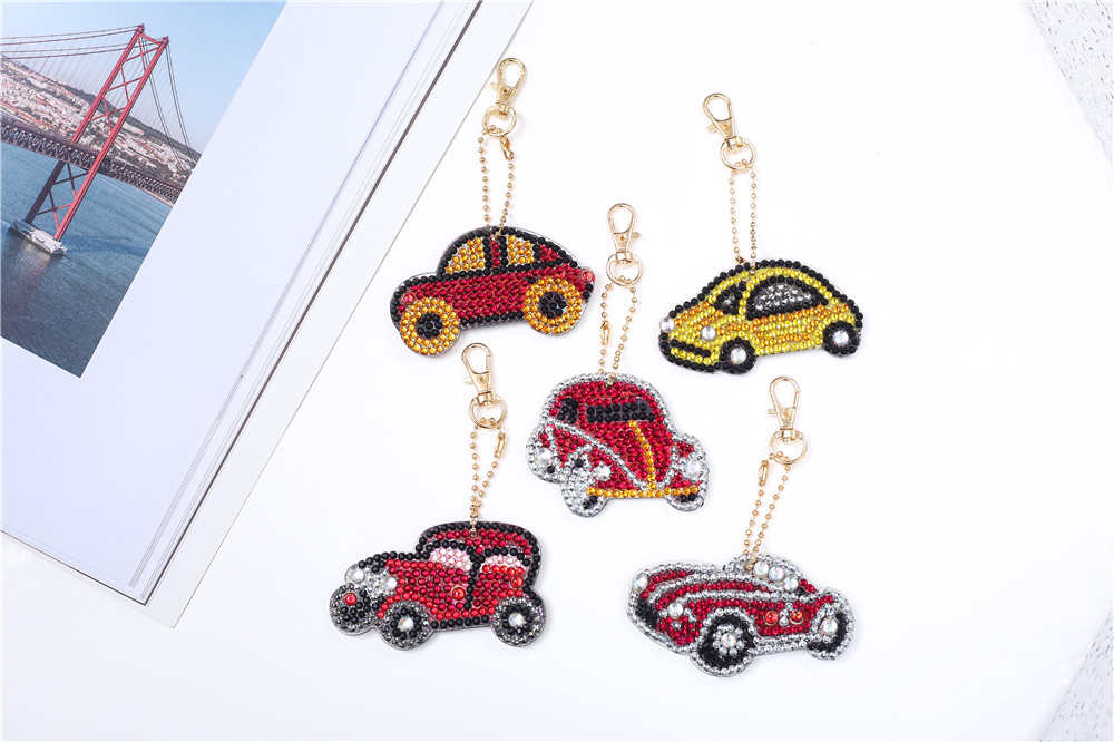 3/4/5 stk diy spesialformet diamantmaleri hjerte dyr tegneserie nøkkelring nøkkelringer korssting broderi kvinner bag nøkkelring: 8