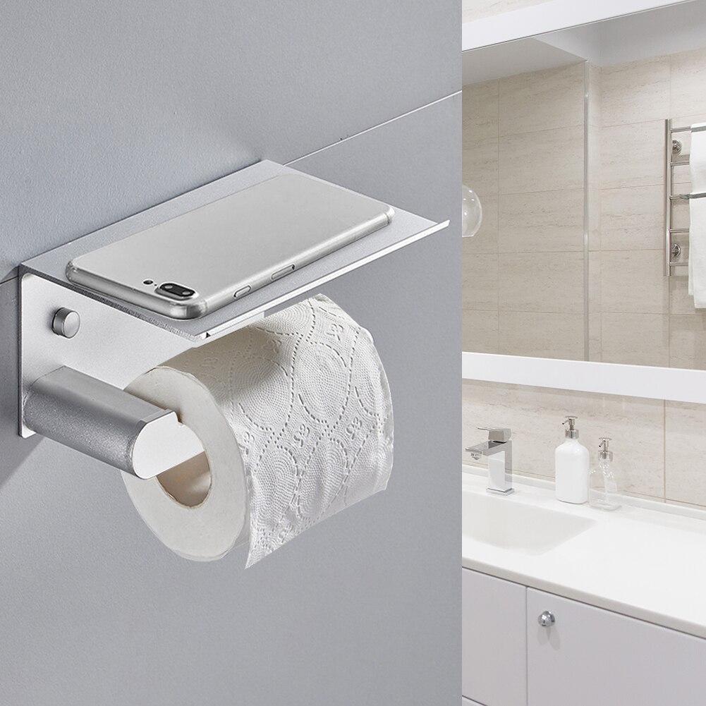 Wall Mount Toilet Paper Holder Stainless Steel Roll Paper Rack Towel Hanger With Phone Storage Shelf Bathroom Accessories