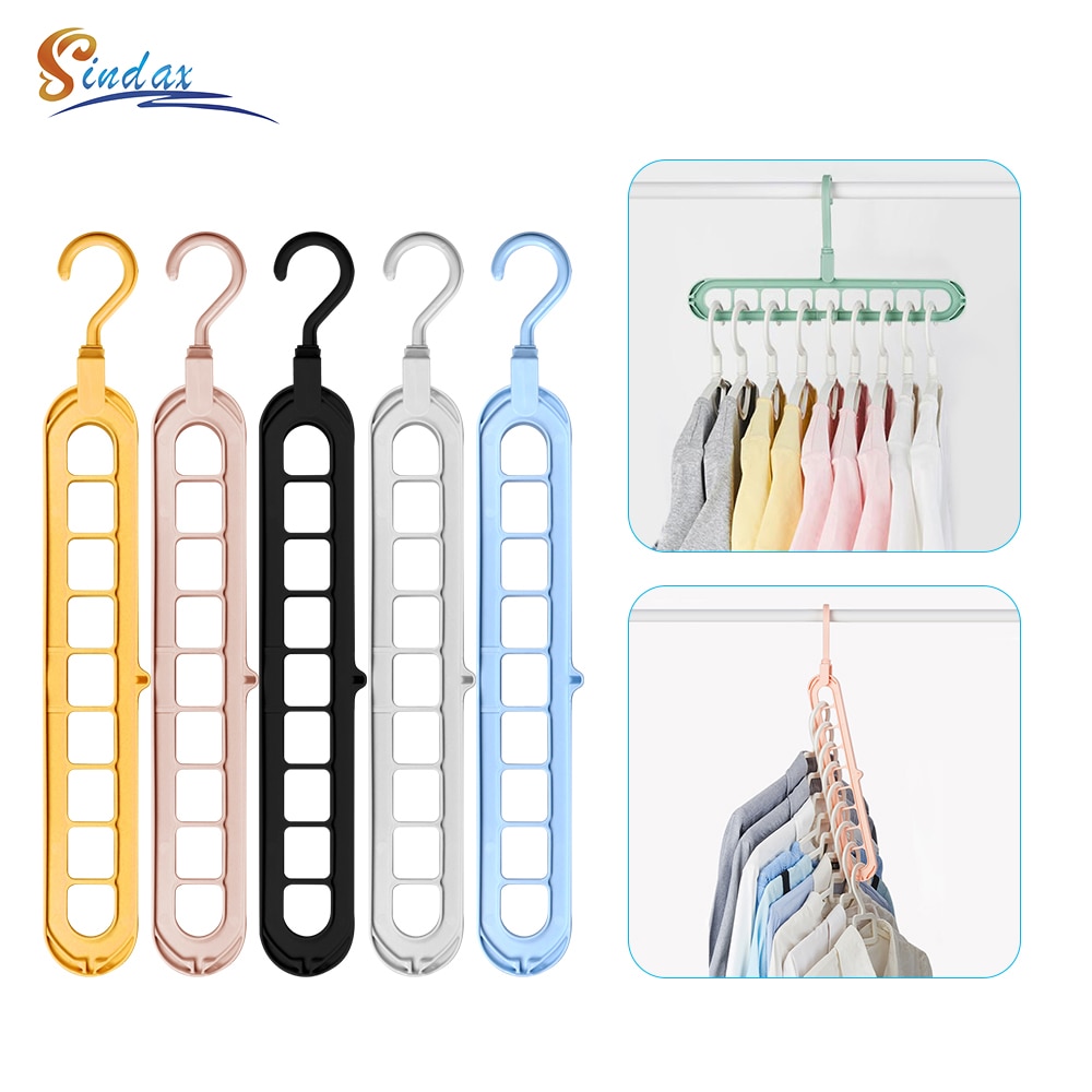 5PCS/Lot Clothes Hanger Multi-port Support Circle Clothes Drying Racks 9 Hole Rotating Multifunction Plastic Scarf Storage Rack
