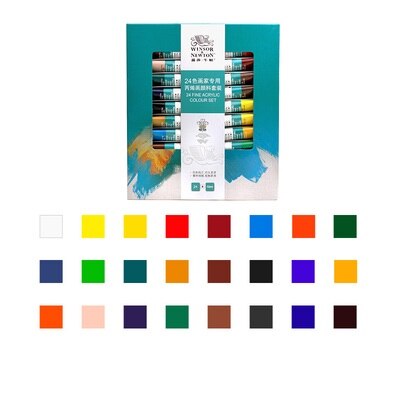 Winsor &amp; Newton 24/18/12 Kleur 10Ml Acryl Pigment Set Stof Textiel Verf Felgekleurde Craft Verven Pigmenten: 24 color