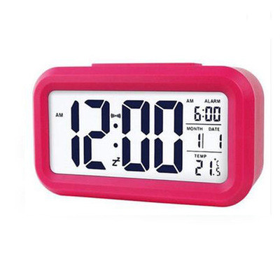 Ledet digitalt vækkeur baggrundslys snooze lydløs kalender desktop elektronisk bcaklight bordure desktop ur: Rosenrød