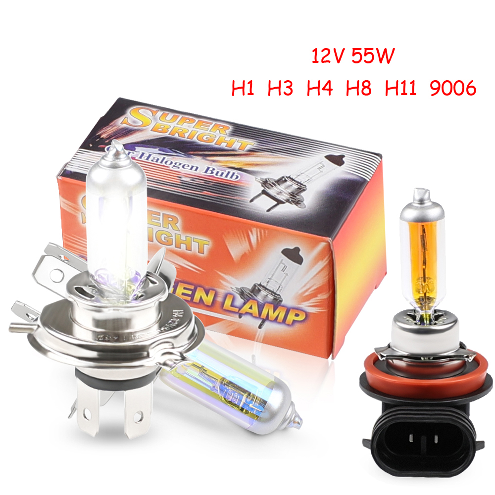 Bombilla halógena para faros delanteros de coche, luz antiniebla, color amarillo, 2 piezas, H1, H3, H4, H8, H11, 9006, 12V, 55W