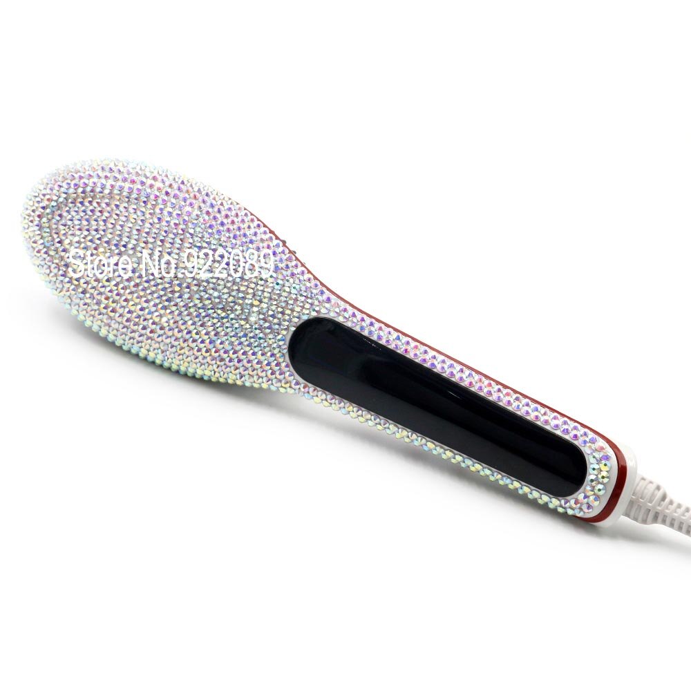 Pink Crystal Brush Hair Straightener Comb Irons With LCD Display Electric Straight Hair Comb Straightening: clear AB Hot Brush / UK