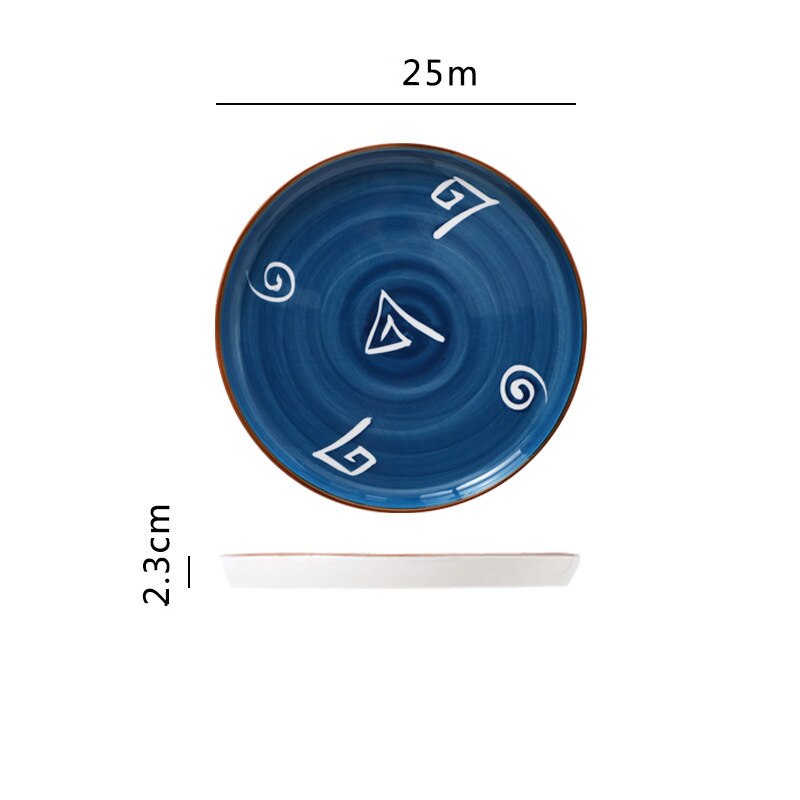 Plato de cerámica de cocina de estilo japonés, vajilla esmaltada pintada a mano para el hogar, plato occidental, plato para carne: H07