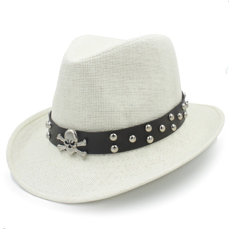 Men Straw Western Cowboy Hat With Roll Up Brim Summer Gentleman Cow Sombrero Cap With Belt: Cream