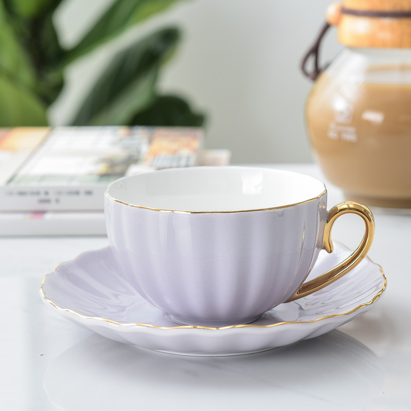 Coffee Mug Pink Cute Porcelain Cup and Saucer Ceramics Simple Tea Modern Water Cups Best: Purple